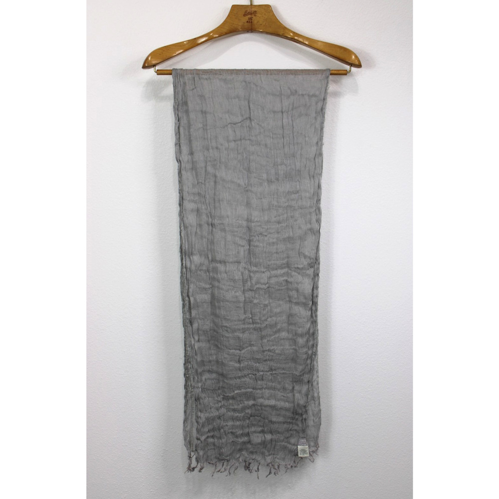 120% LINO 100% Linen Scarf Italy Grey Long Rectangle w/ Fringed 70” x 17“ - Picture 5 of 9